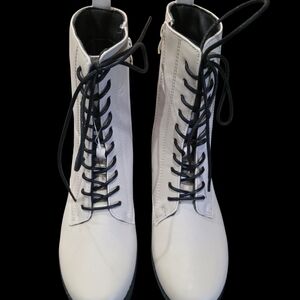 TOP Moda Lace-Up Combat Boots in White and Black